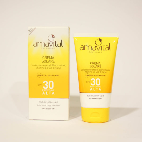 Crema Solare Protezione alta, SPF 30, idratante, con Vitamine - Amavital | Erboristeria Frate Vento