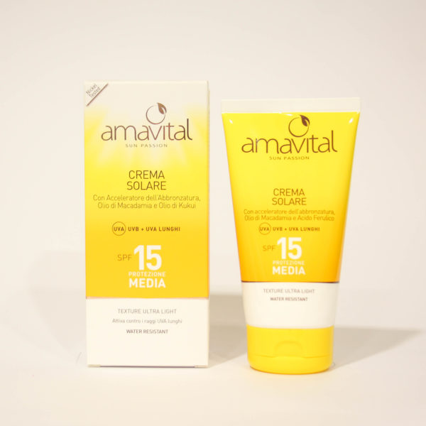 Crema Solare Protezione media, SPF 15, idratante, con Vitamine - Amavital | Erboristeria Frate Vento